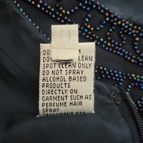 VTG Oleg Cassini Black Tie Beaded Gown Size 4 Navy Sleeveless Evening Formal 90s - Picture 11 of 15